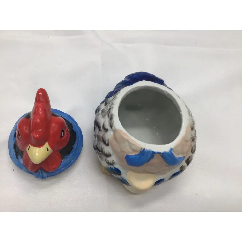 Ceramic Chicken Creamer Sugar Bowl Hand Painted Vintage Cottage Kitchy Farmhouse - Picture 13 of 14